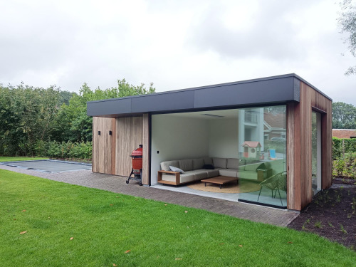 Modern Poolhouse Zwart Aluminium Padouk
