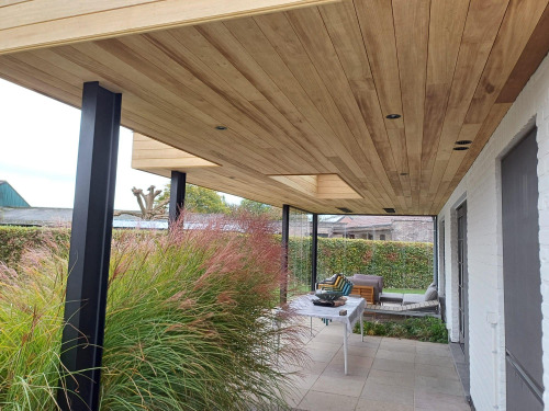 Moderne Terrasoverkapping Houten Plafond
